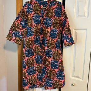 Zuri, large, pink with blue, maroon, mustard gold, green, Arch anemones print.